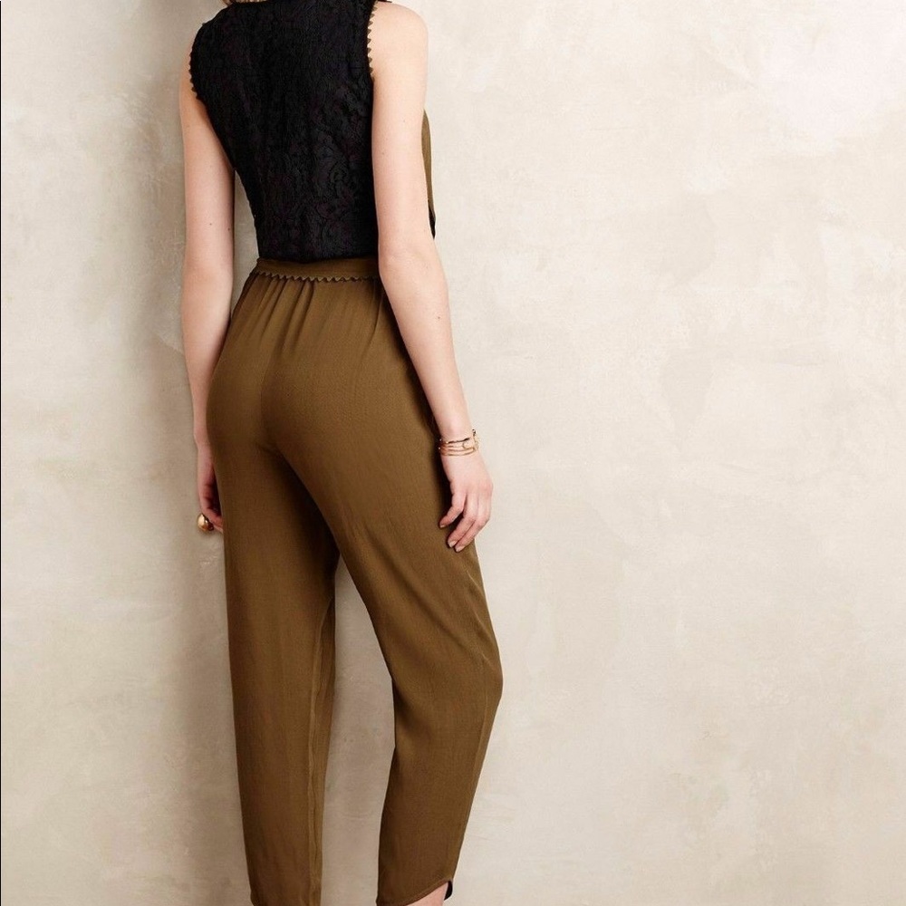 Anthropologie olive green jumpsuit with belt